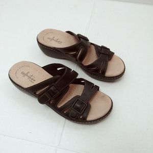Clark's Black Slide Sandals 7M with Intricate Straps Semi Wedge